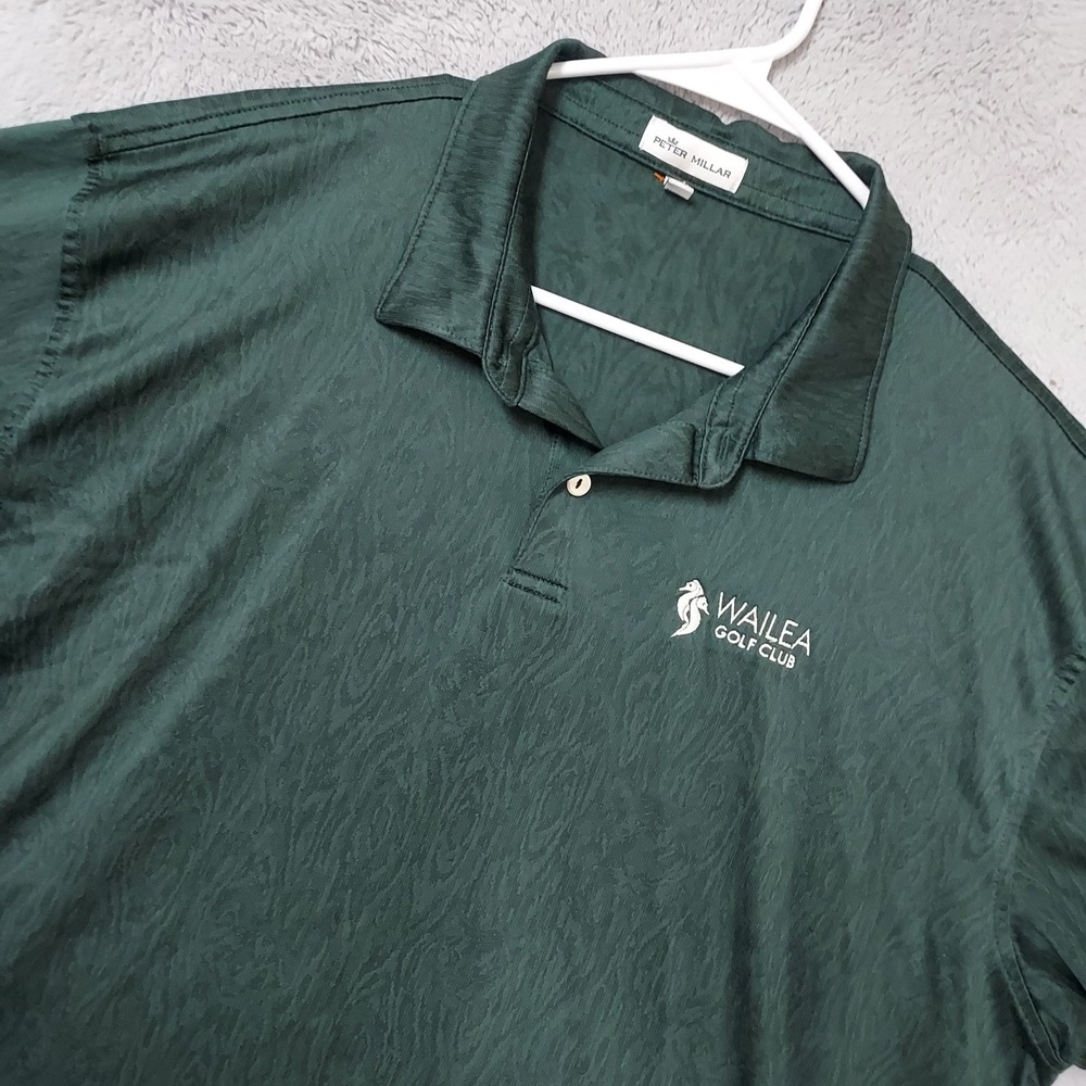 Peter Millar Polo Shirt Men XL Wailea Golf Club Short Sleeve Green Geometric EUC